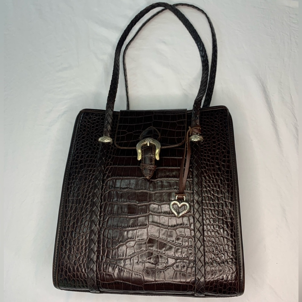 Brighton Vintage Donna 90’s Purse Leather Shoulder Bag Crocodile Embossed Brown
